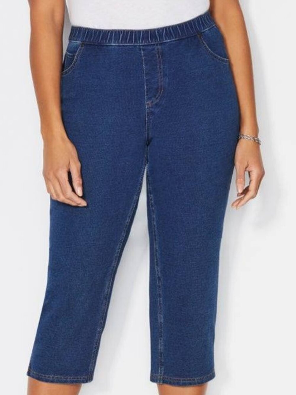 Catherines Knit Jean Pull On - Stretch Jean Capris /W Pockets- EUC- 5X